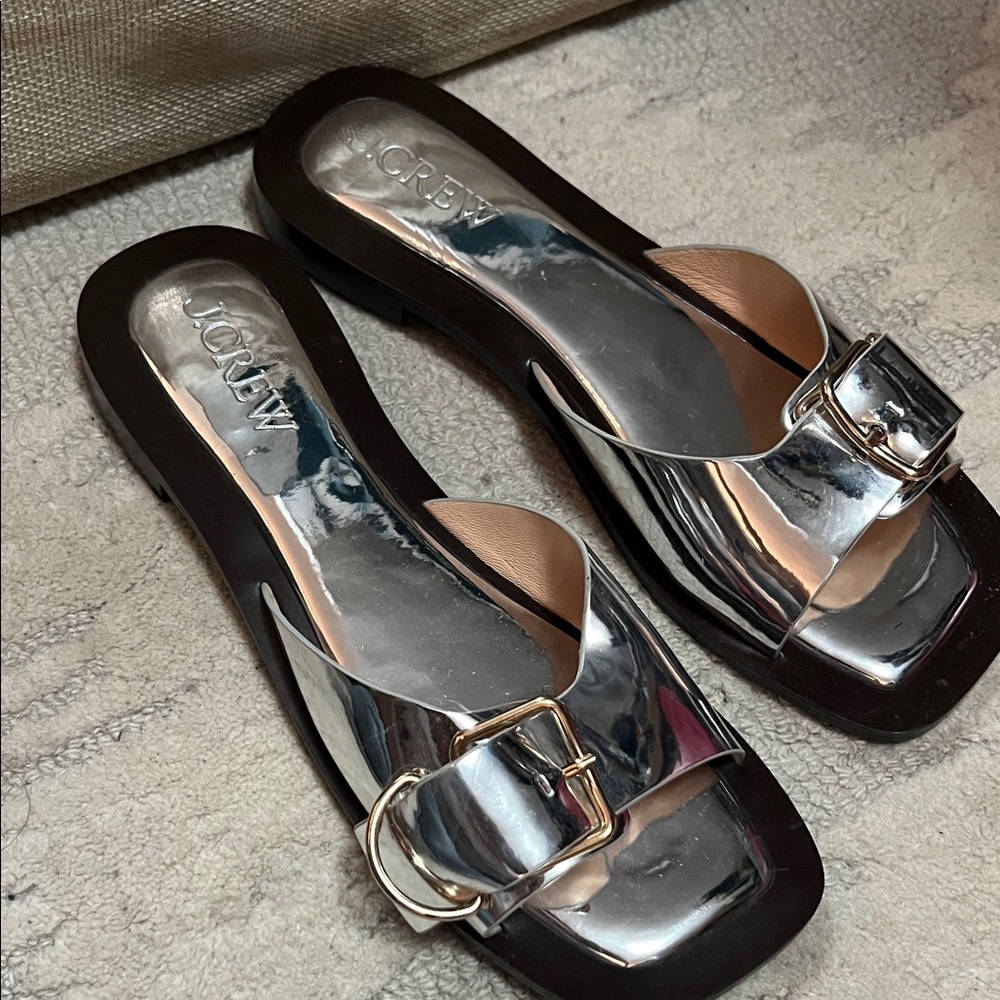 J. Crew Women's metallic silver Slide Sandals